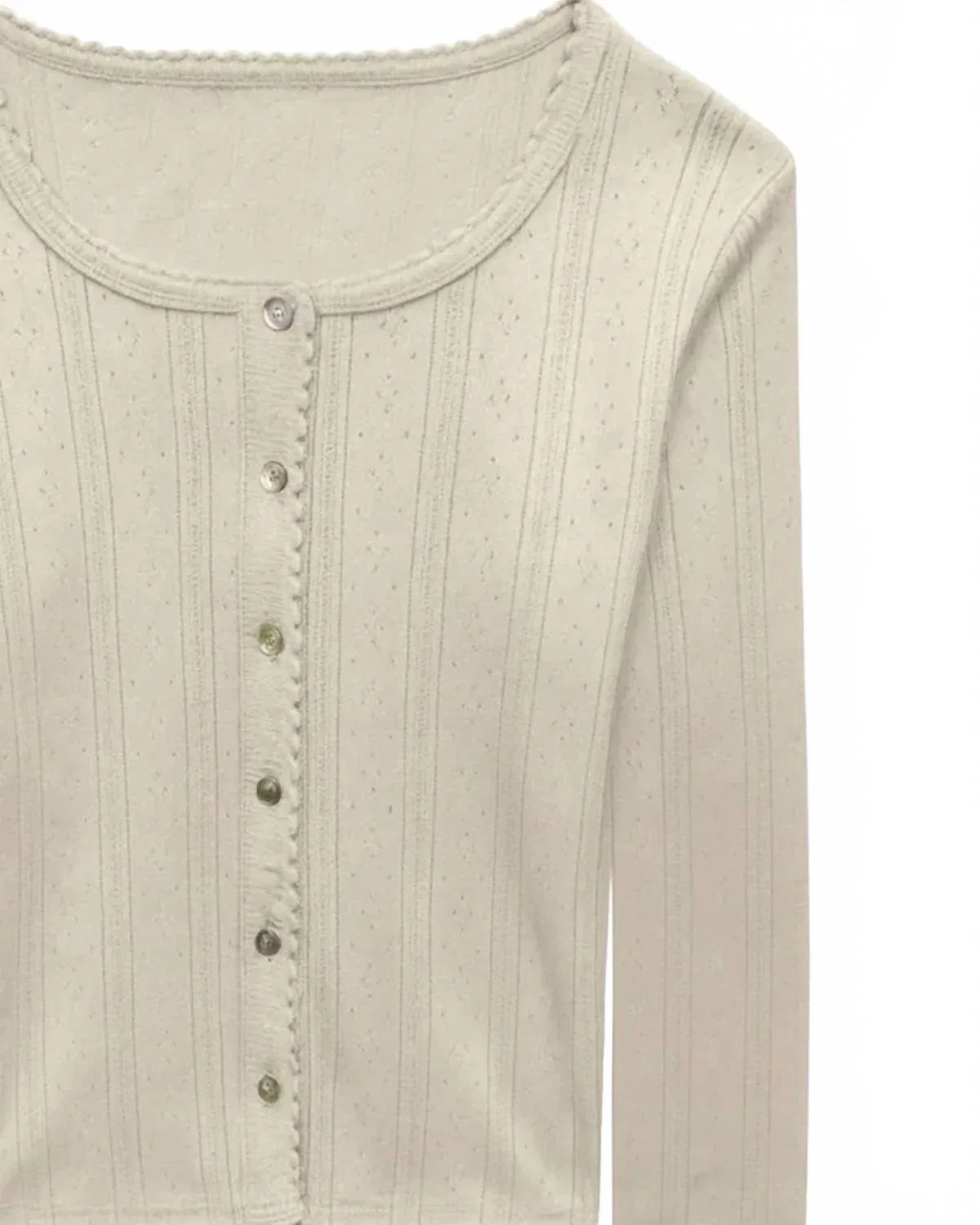 Детская рубашка для девочек с длинным рукавом и узором пуантель Marina Button Down Pointelle Top KatieJnyc, Natural — фото 2