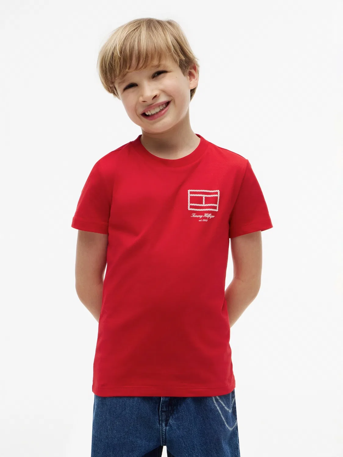Футболка Tommy Hilfiger с логотипом в виде обводки флага, красного цвета — фото 2