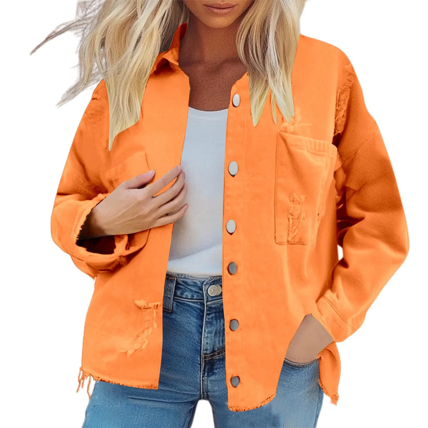 Женская джинсовая куртка с длинным рукавом Vintage Denim, Orange