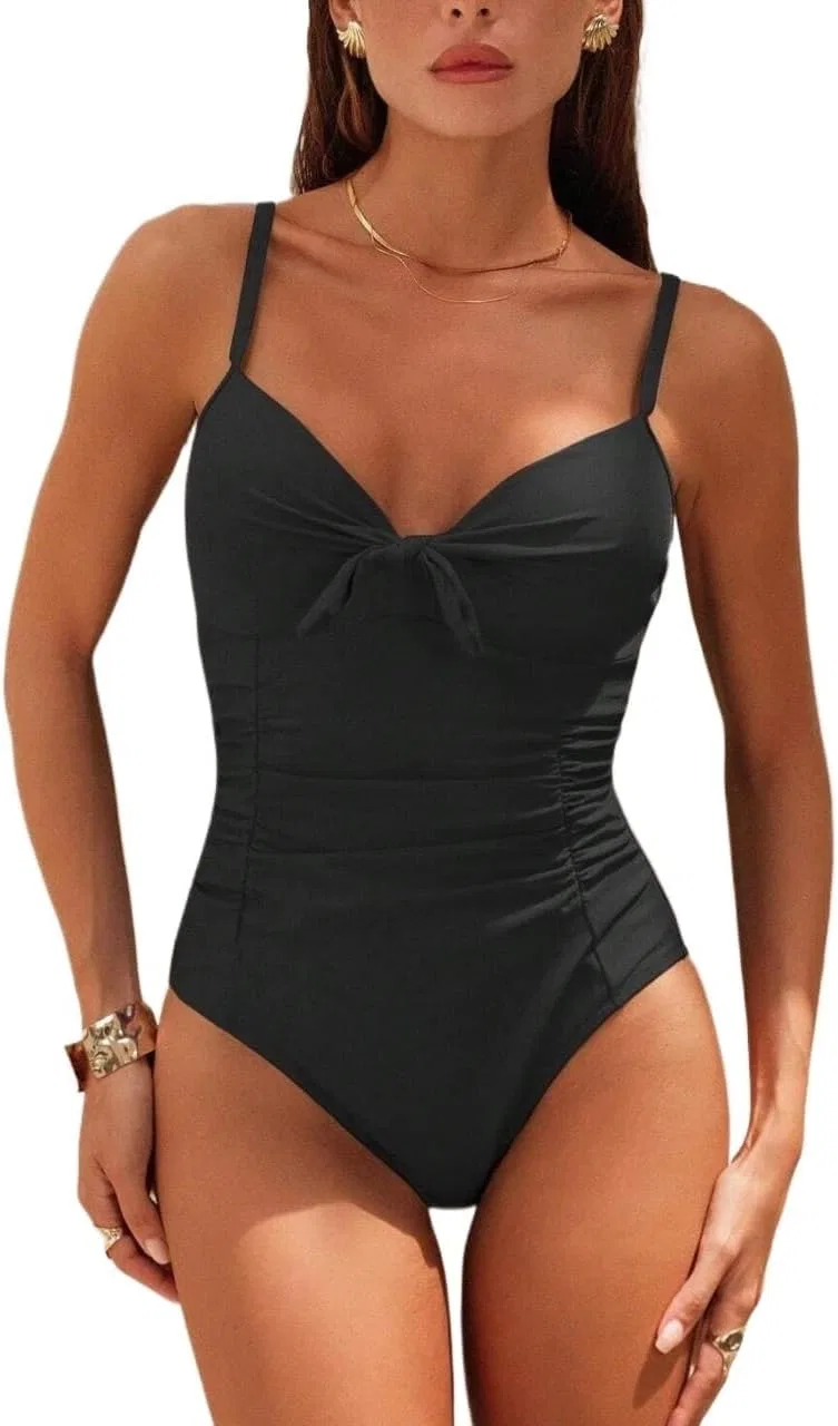 Женский цельный купальник с драпировкой Push Up, Black