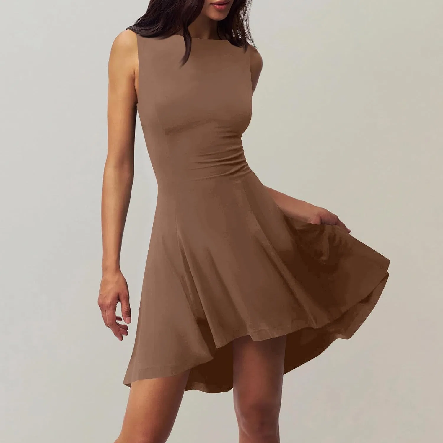 Женское коктейльное платье A-силуэта с запахом, Khaki — фото 2