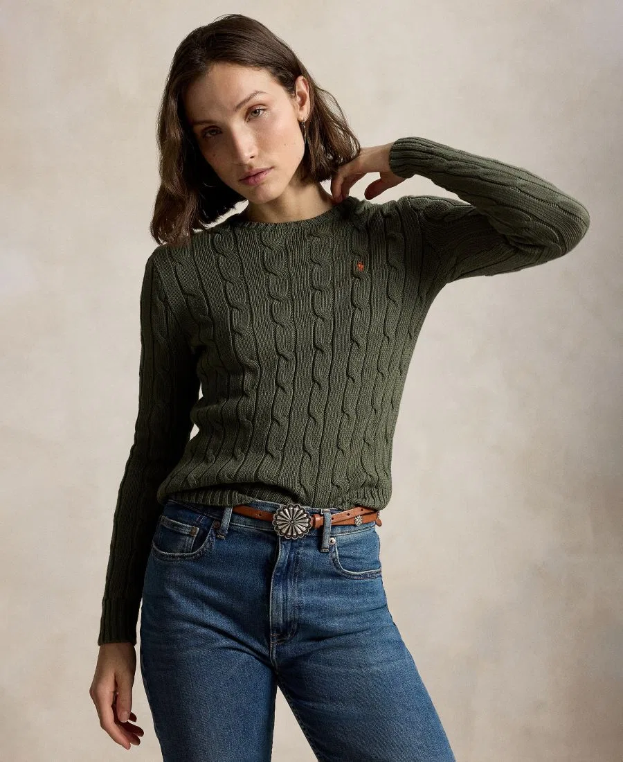 Свитер с воротником-гольф из хлопка, модель Cable-Knit Cotton Crewneck Sweater Polo Ralph Lauren, Dense Olive