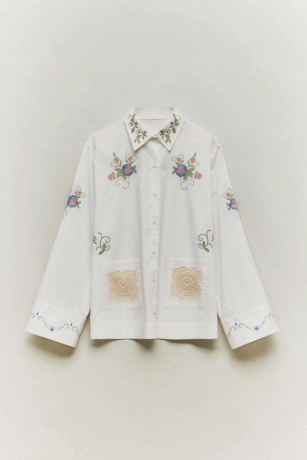 Вязаная блузка с вышивкой ZARA, Oyster-white