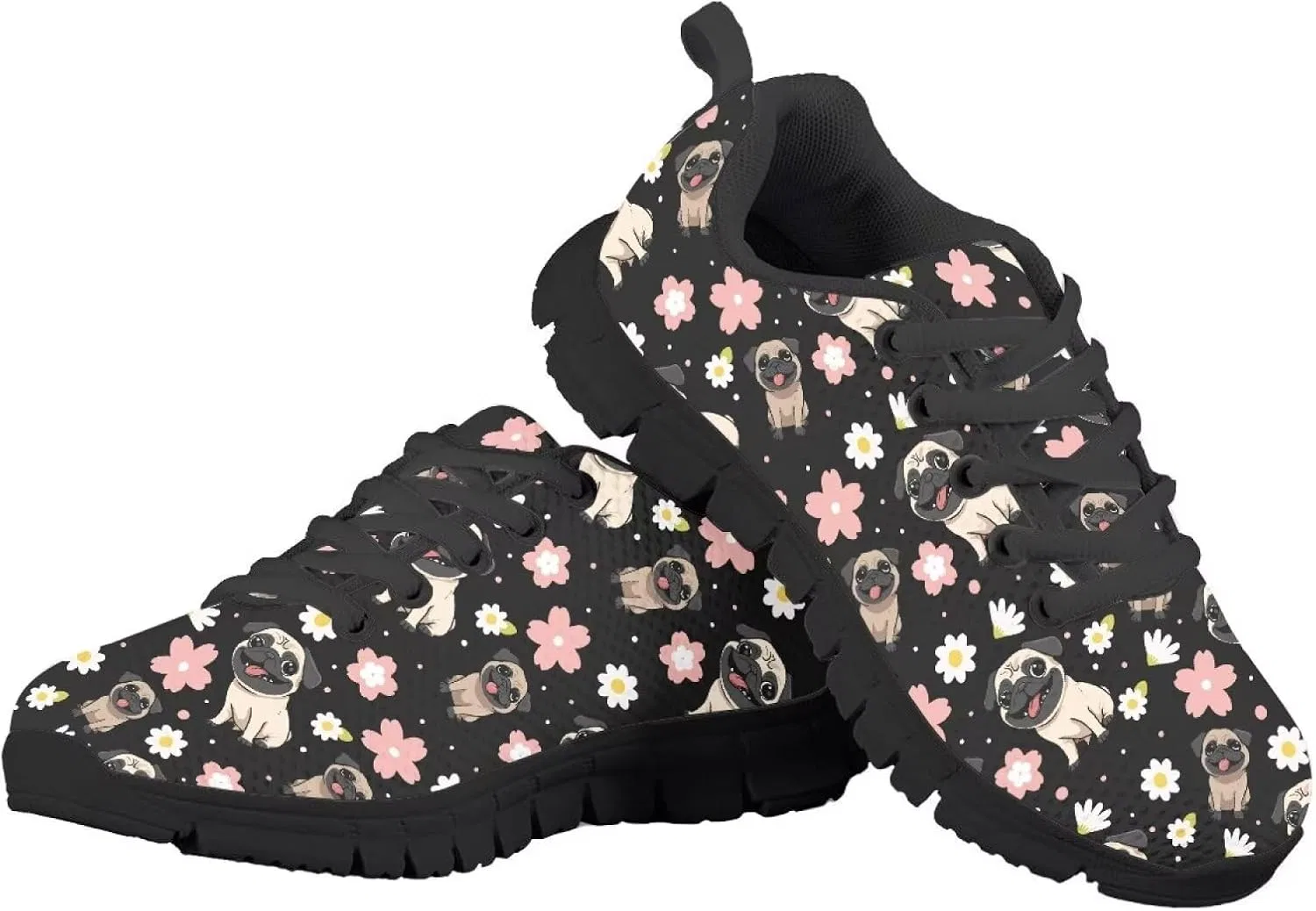 Детские кроссовки для девочек с противоскользящей подошвой Biyejit, Pug Dog Floral — фото 4