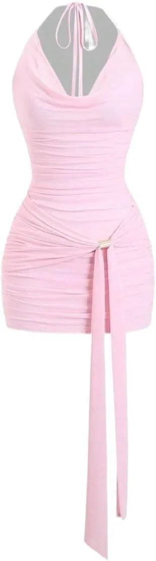 Женское bodycon мини платье с открытой спиной, Pink