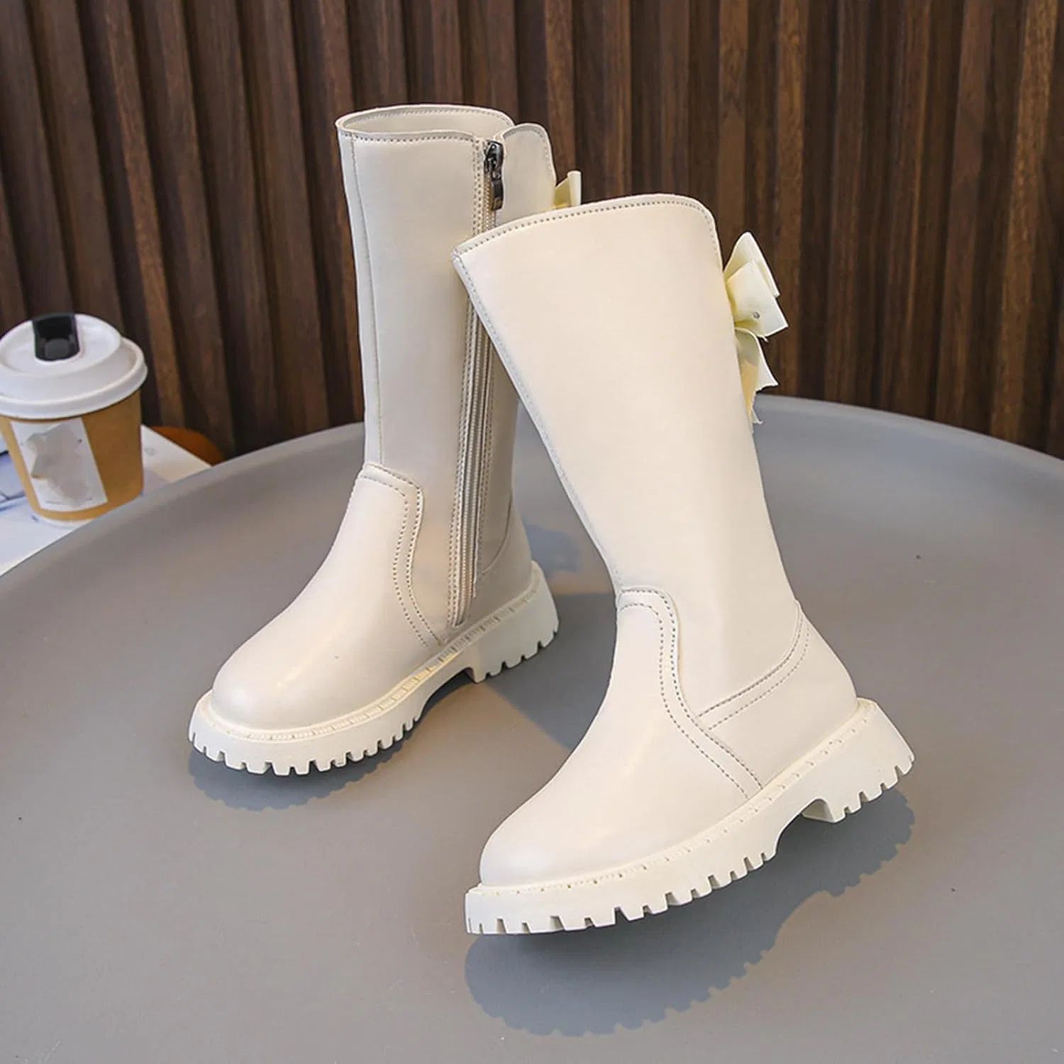 Детские сапоги для девочек с боковой молнией и бантом сзади, модель Princess Riding Boots, Beige — фото 2