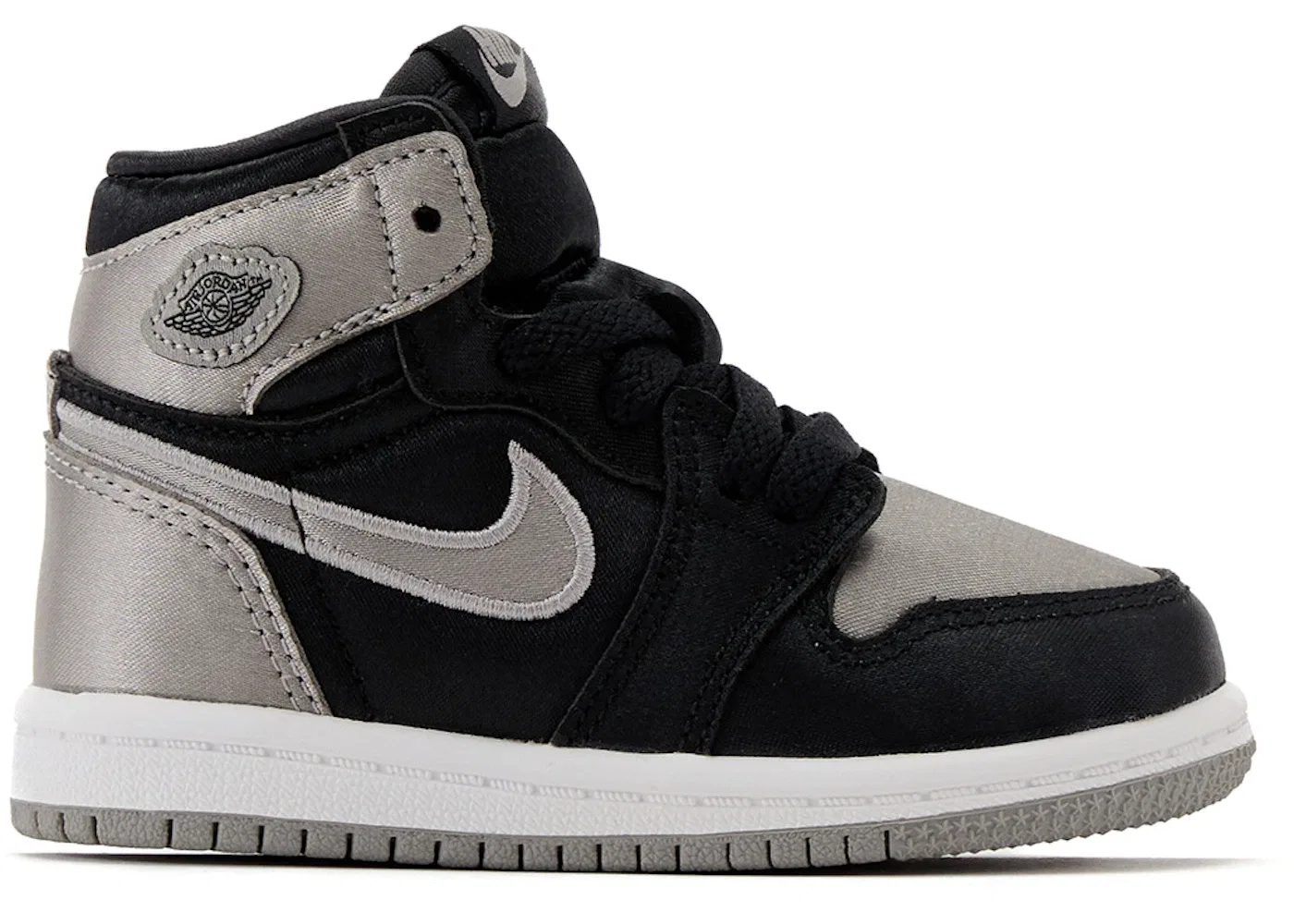 Детские кроссовки с атласной отделкой Jordan 1 Retro High OG Satin Shadow Jordan, Black/Medium Grey/White