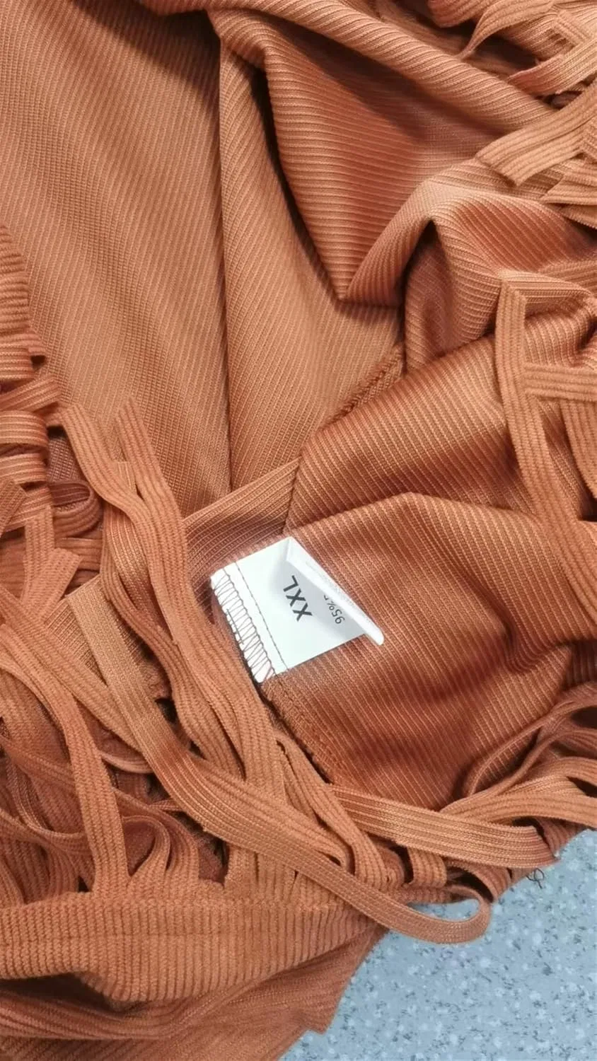 Женское свободное платье-свитер с бахромой Corduroy, Coffee — фото 4