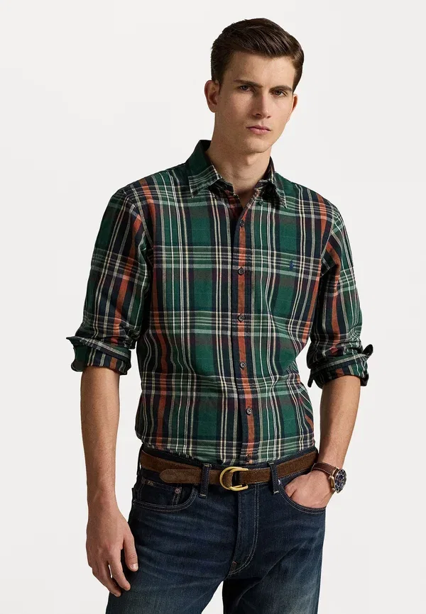 Рубашка с клетчатым узором Custom fit plaid oxford shirt, Polo Ralph Lauren, Pine Wine Multi