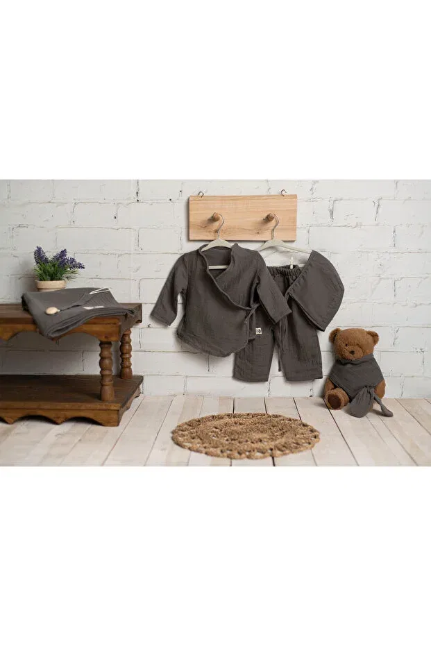 Детский комплект из муслина с длинным рукавом Olivo Mini, Anthracite — фото 4