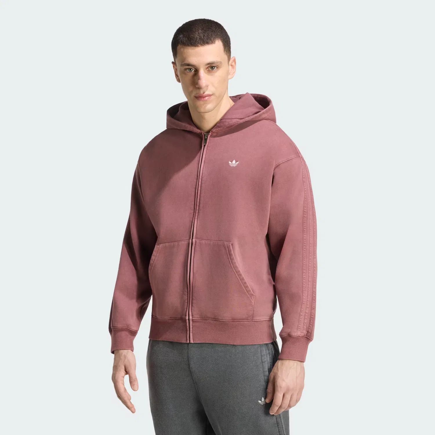 Мужское худи на молнии свободного кроя Trefoil Essentials Adidas Originals, бордовый