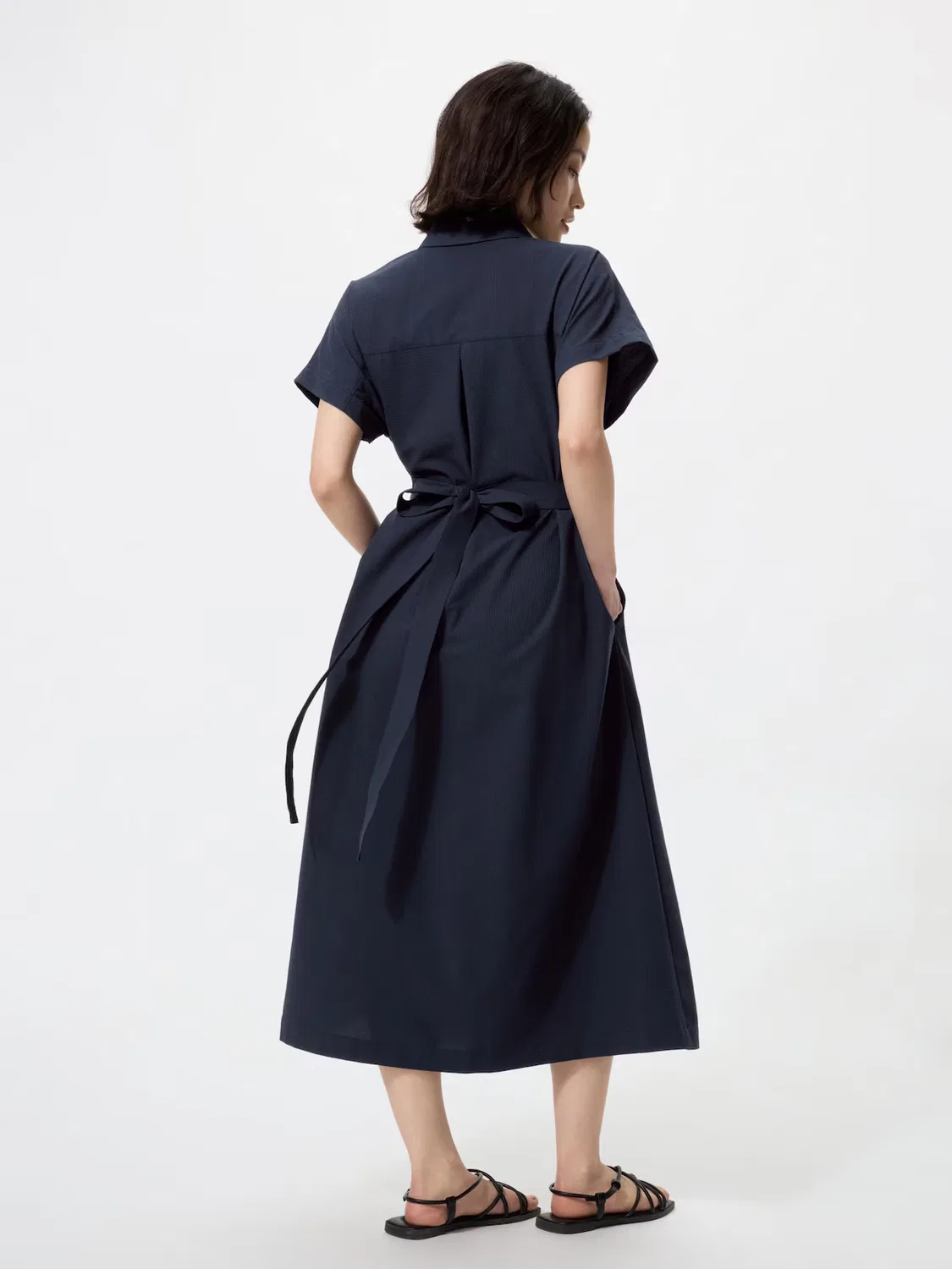 Платье-рубашка Uniqlo, короткое, темно-синий — фото 3