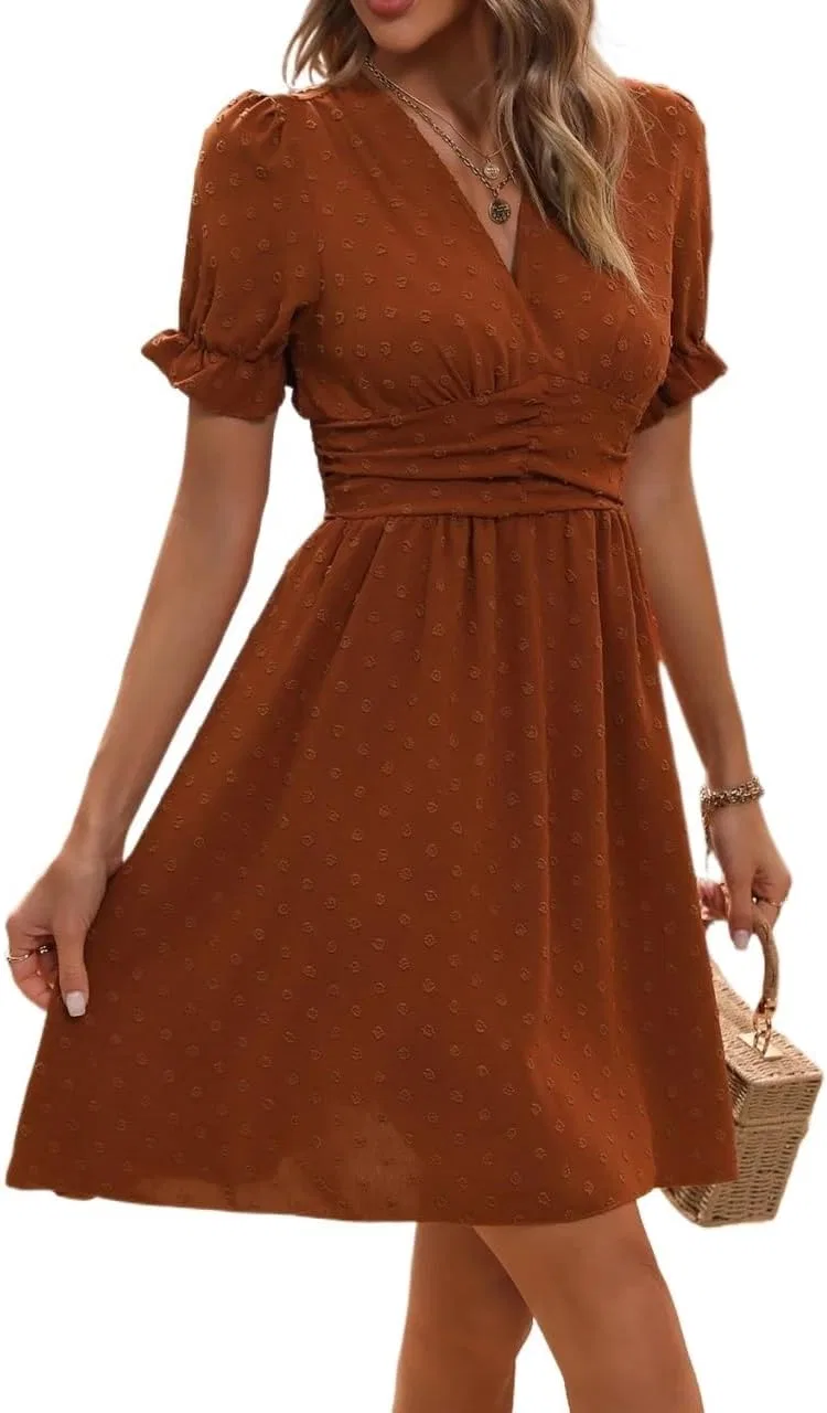 Женское повседневное платье A-силуэта с рюшами Generic, Burnt Orange