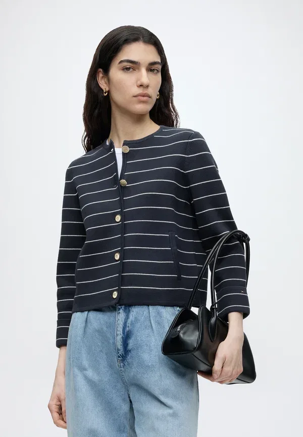 Кардиган хлопковый Gold button cardigan Tommy Hilfiger, fine stripe dark night navy / ivory, синий — фото 4