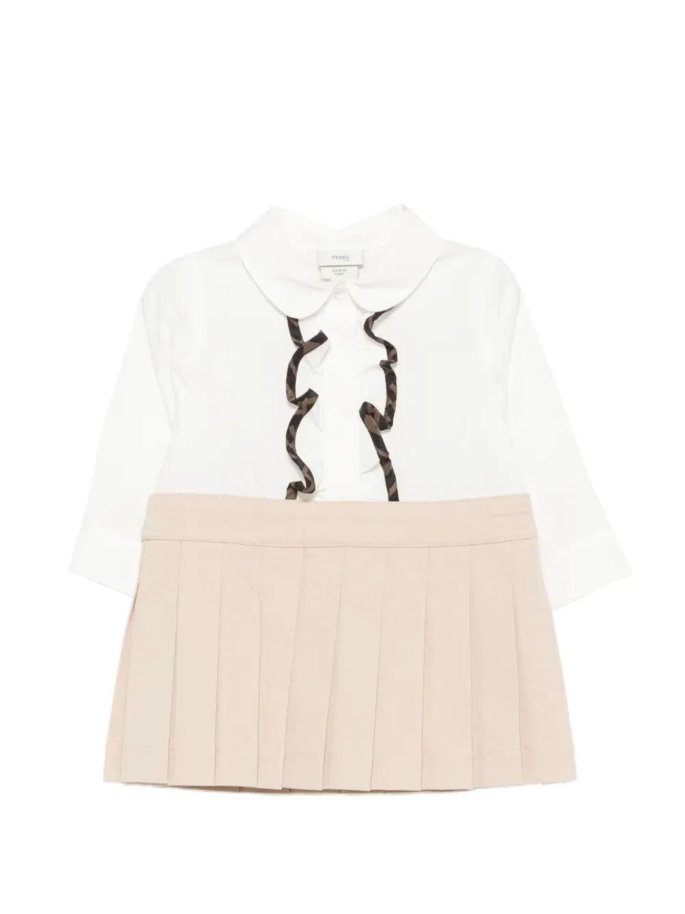 Плиссированное платье с оборками Fendi Kids, белый