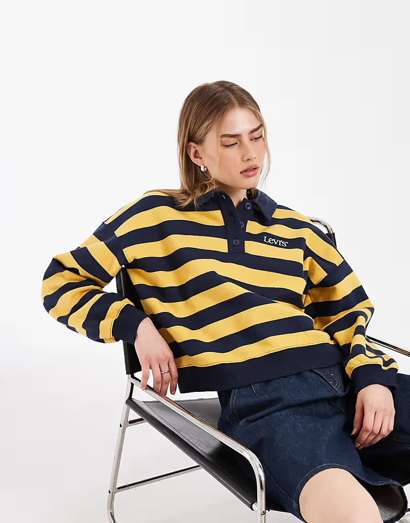 Поло-джемпер винтажное регби в полоску Levi's, желтый/синий