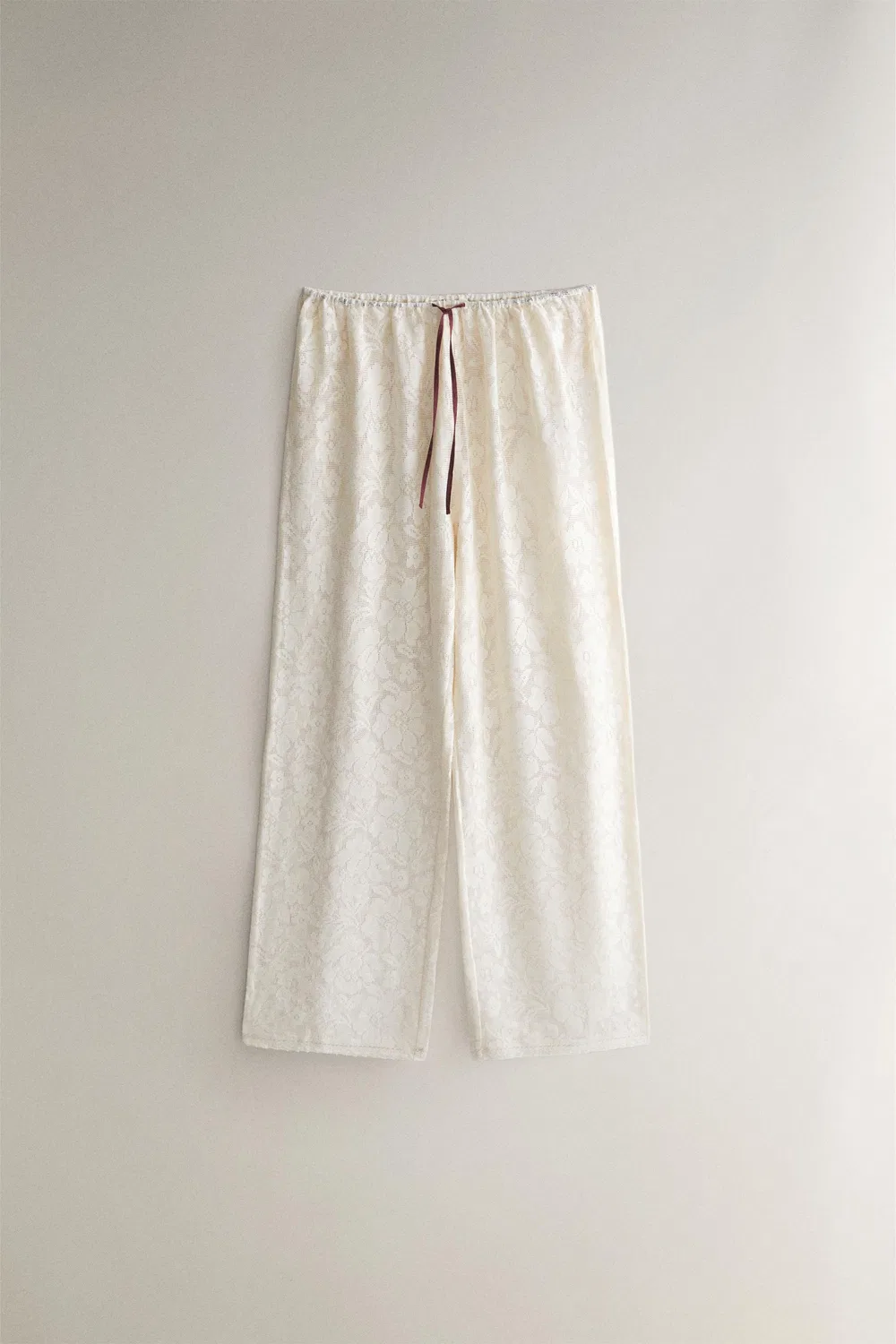 Хлопковые брюки с цветочным принтом и кружевом ZARA, Ecru