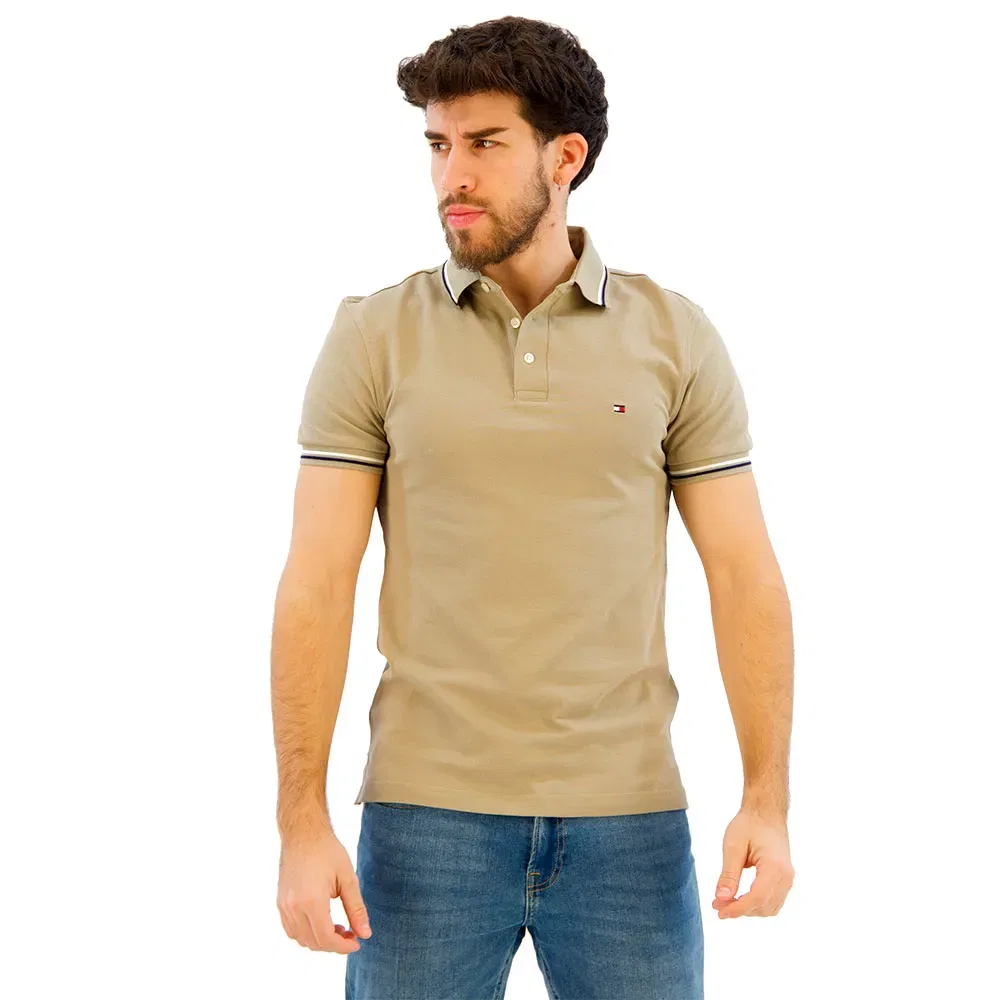 Поло с коротким рукавом slim fit Tommy Hilfiger, бежевый