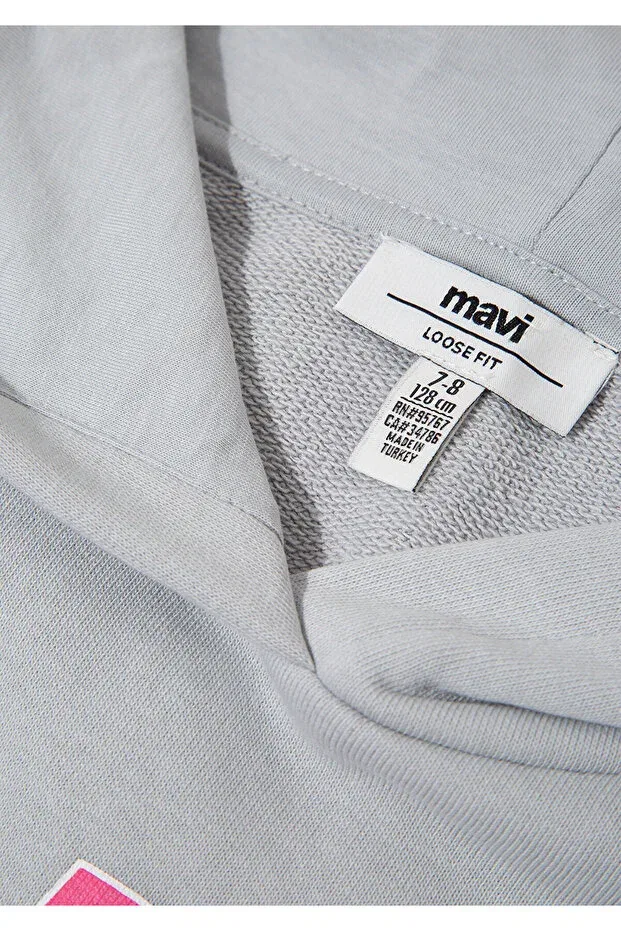 Детские свитшот с капюшоном с принтом Logo Printed Hooded Gray Sweatshirt 7s10179-70075 Mavi, Gray — фото 4