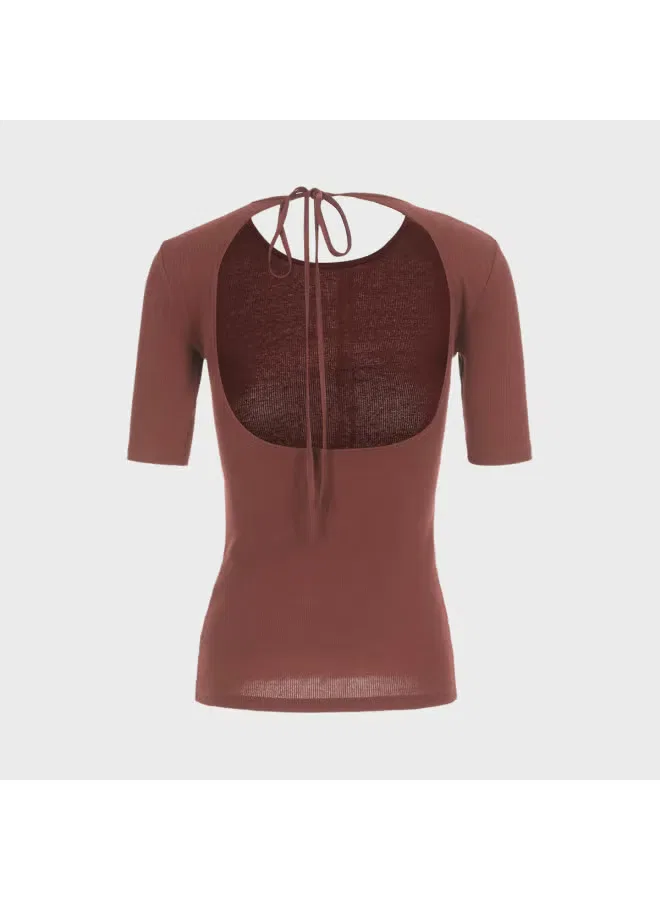 Топ с коротким рукавом и завязками Zara, коричневый — фото 3