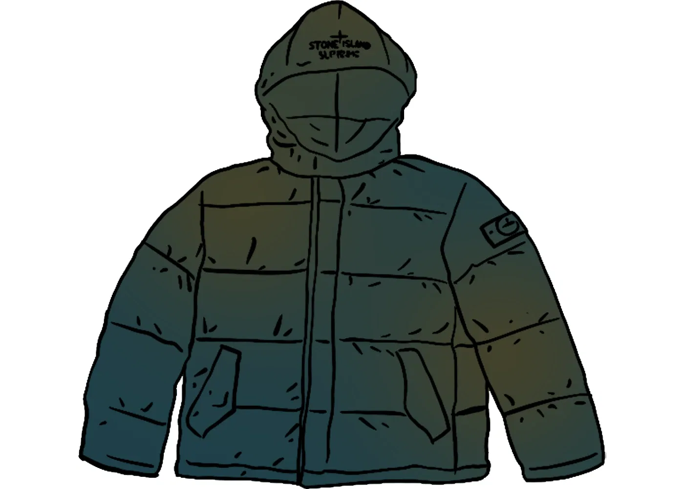 Мужская куртка с камуфляжным принтом Supreme Stone Island Painted Camo Crinkle Down Jacket, Dark Teal