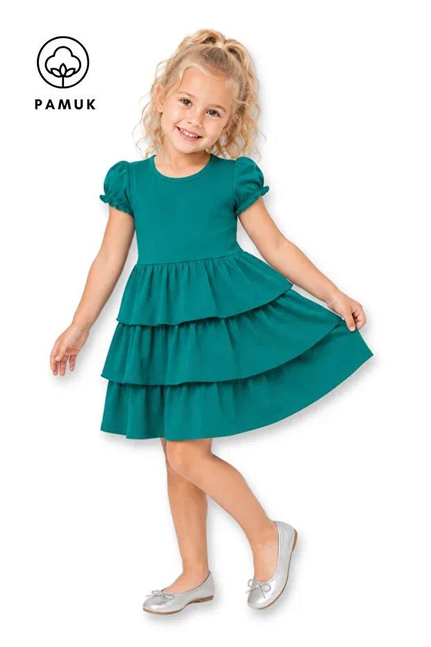 Детское платье для девочек с воланами Solid Ruffle Difa Kids, Dark Green