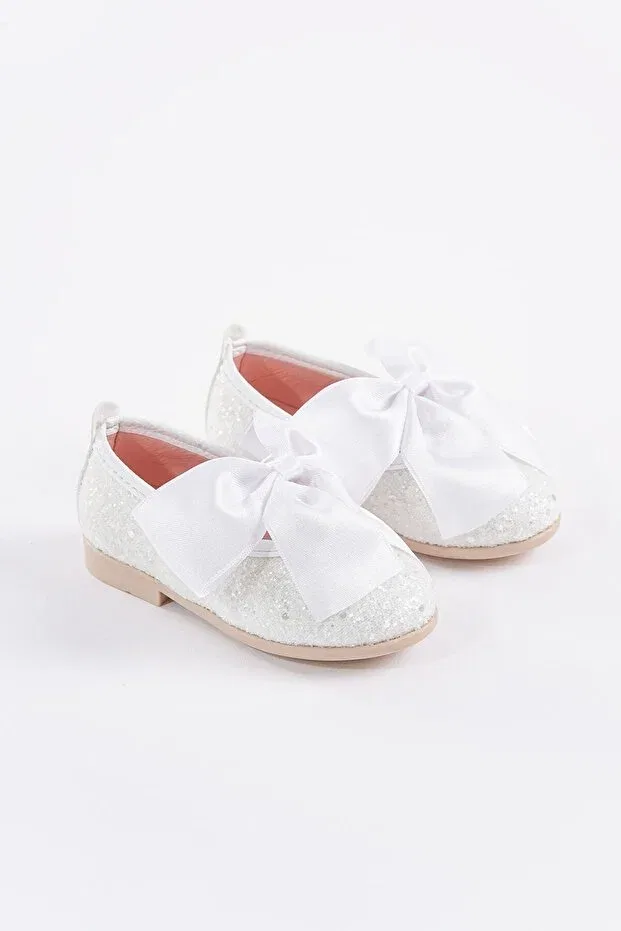 Детские туфли для девочек с принтом Shuu bow broken glass stone coated Banamio, White