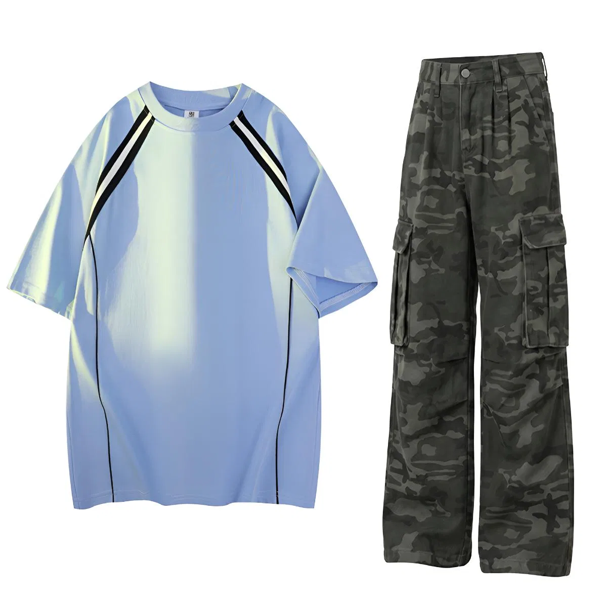 Детский спортивный комплект с футболкой и камуфляжными брюками Sky Blue Short-Sleeved+Camouflage Workwear Jeans GWAF