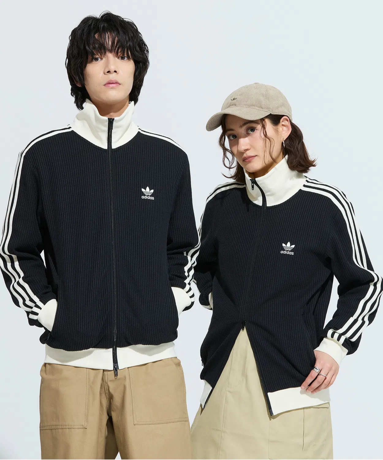 Мужской/Женский трек-топ с вафельной текстурой, Slim Fit, модель Classic Track Top Adidas, Black