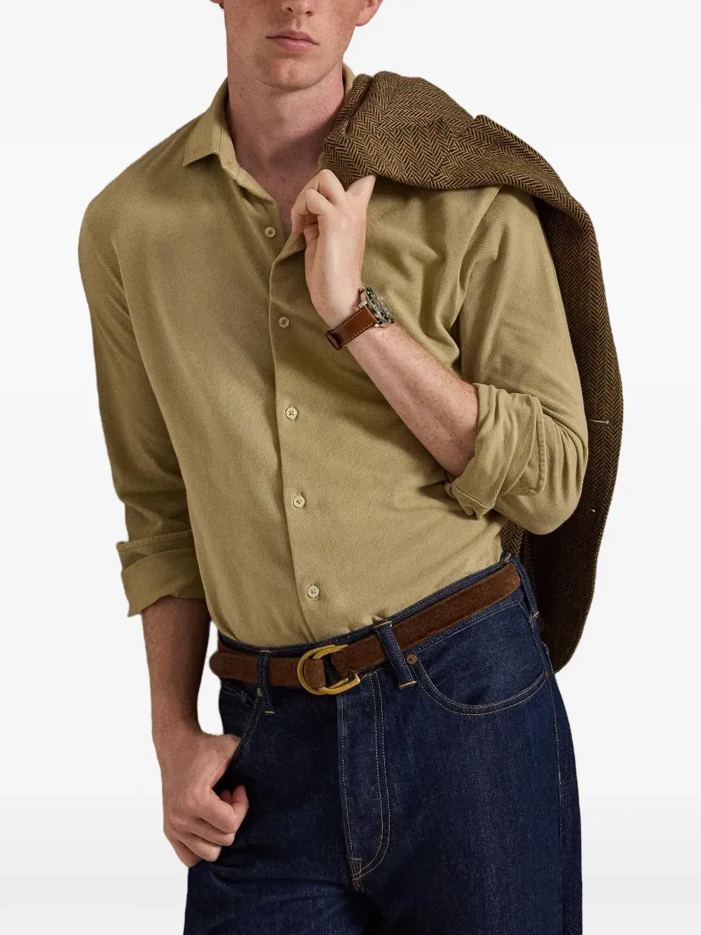 Рубашка Featherweight Mesh Polo Ralph Lauren, бежевый — фото 4