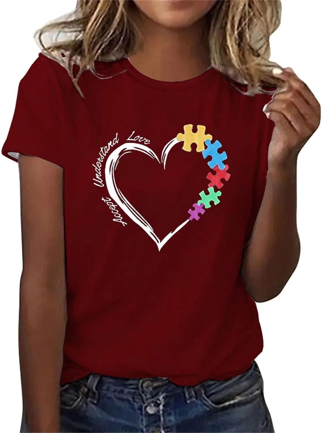 Женская футболка с принтом сердца Graphic Tees, Wine