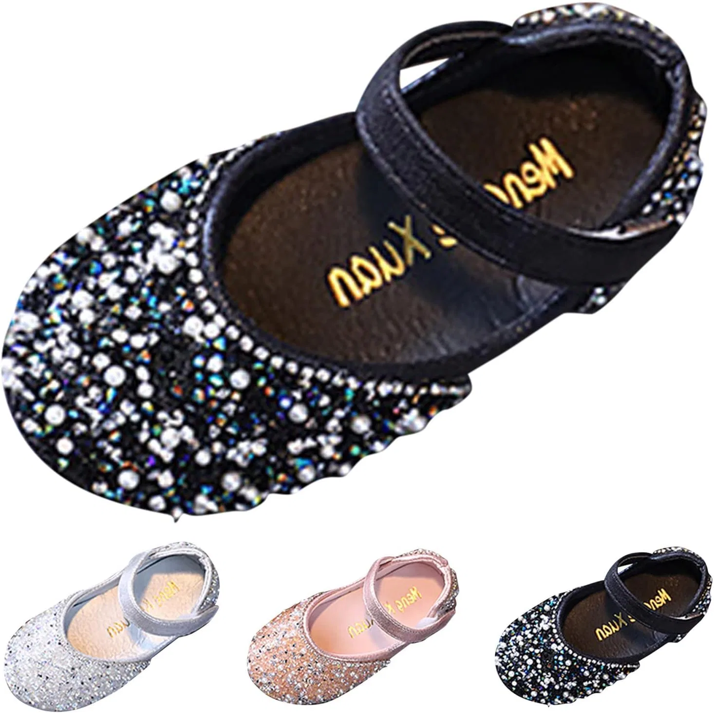 Детские балетки для девочек со стразами Mary Jane Rhinestone Studded Slip On Ballet Flat, Black — фото 2