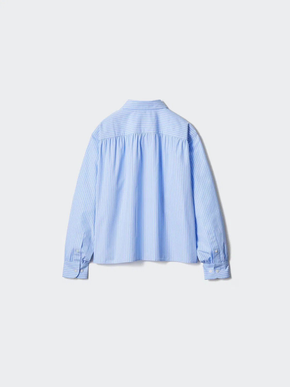 Рубашка Uniqlo, хлопковая в полоску, с объемными рукавами, синий — фото 4