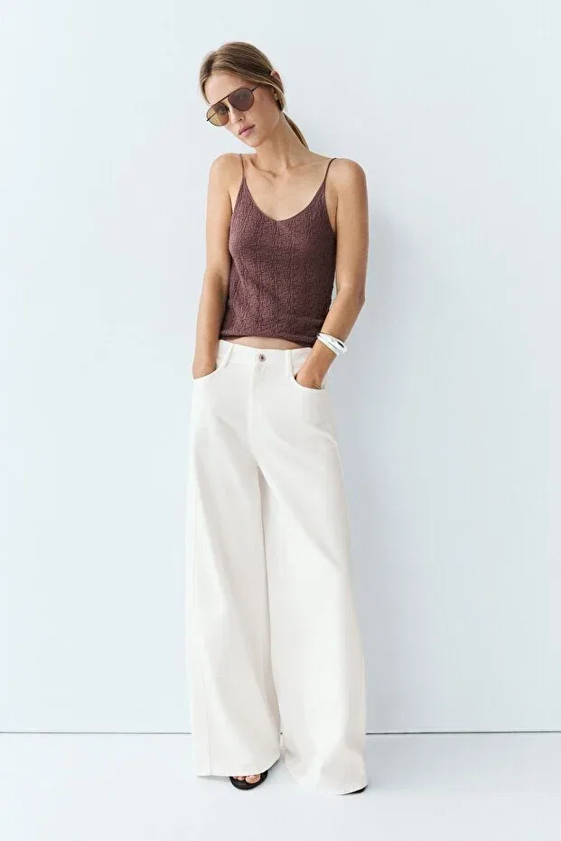 Женские джинсы широкие Massimo Dutti, White — фото 4