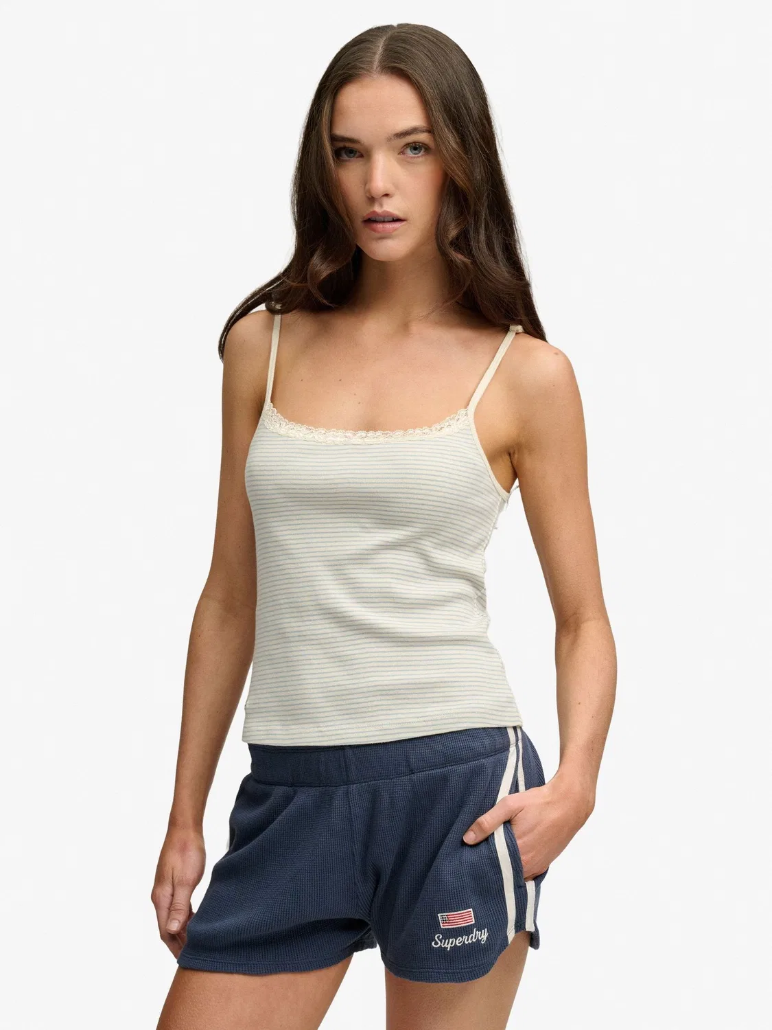 Топ на бретелях Superdry White Navy Stripe Lace Cami, белый — фото 2