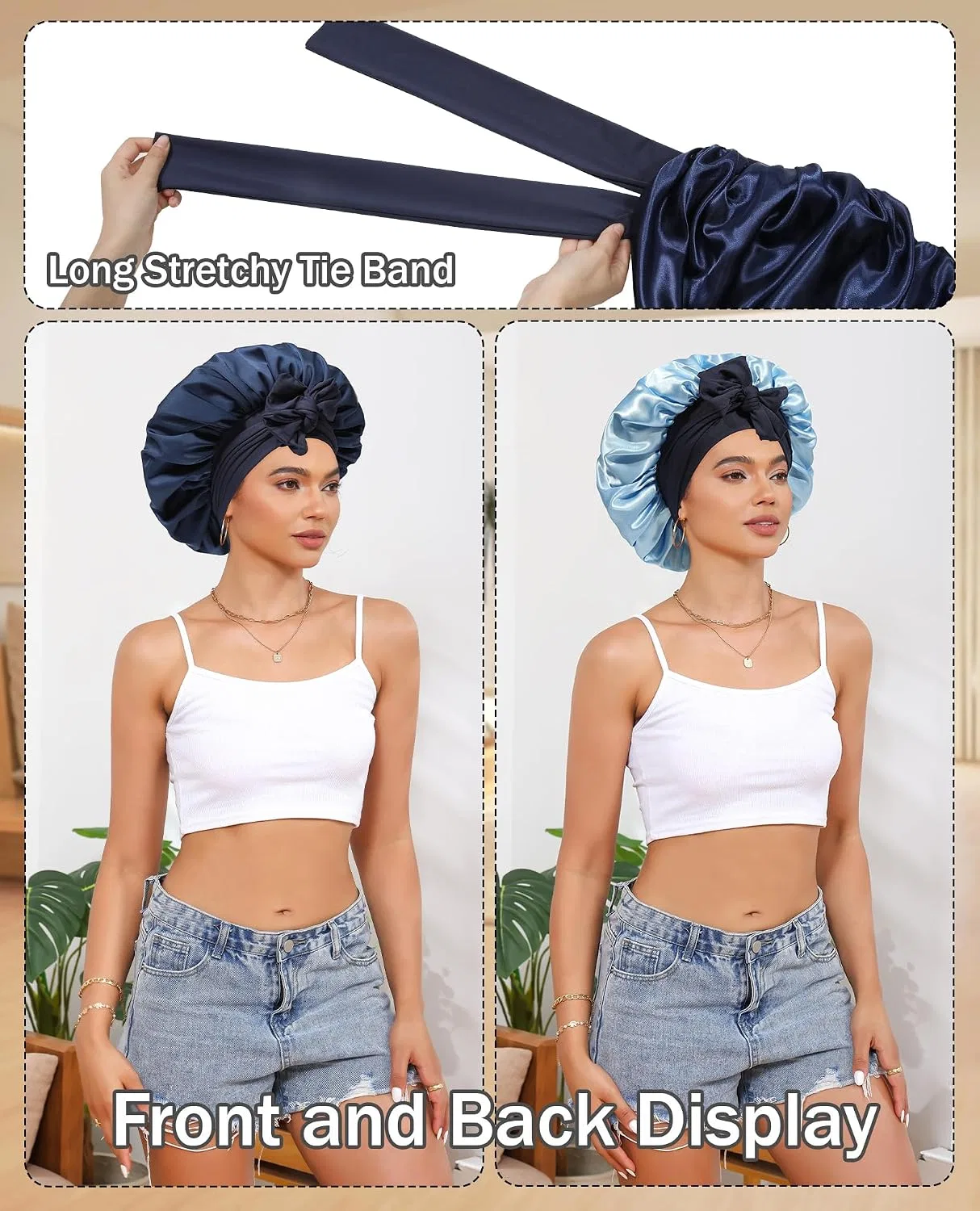 Шапочка для душа Satin Silk Double Layer with Elastic Band CHLINS, Navy Blue + Light Blue — фото 2