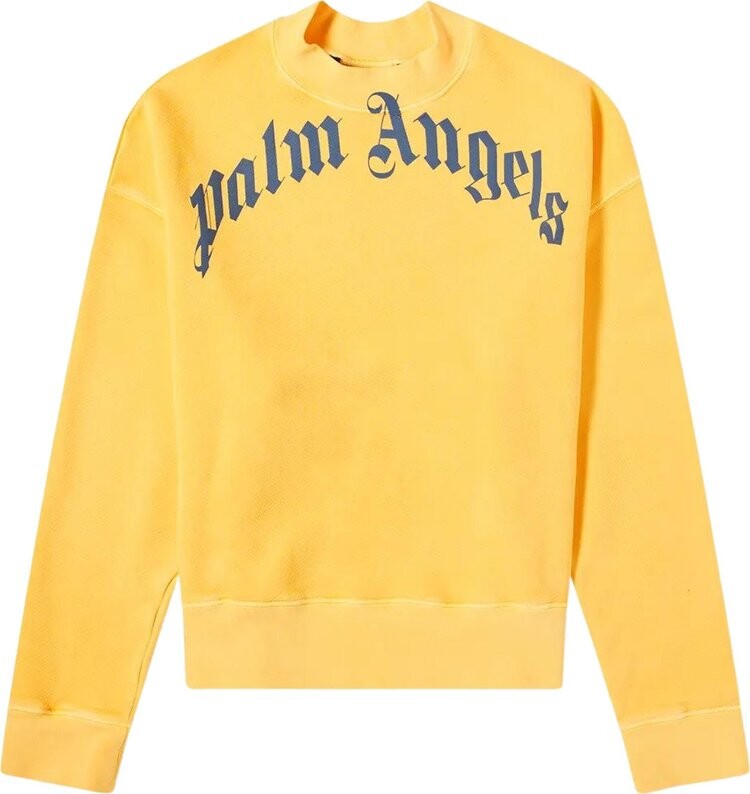Толстовка Palm Angels Vintage Wash Curved Logo Crew 'Yellow/Navy', желтый — фото 2