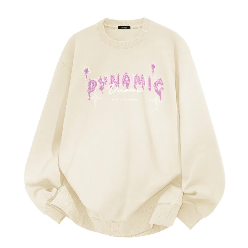 Детский свитшот с круглым вырезом MINISO, Light Beige (Mz Star Pink Font)