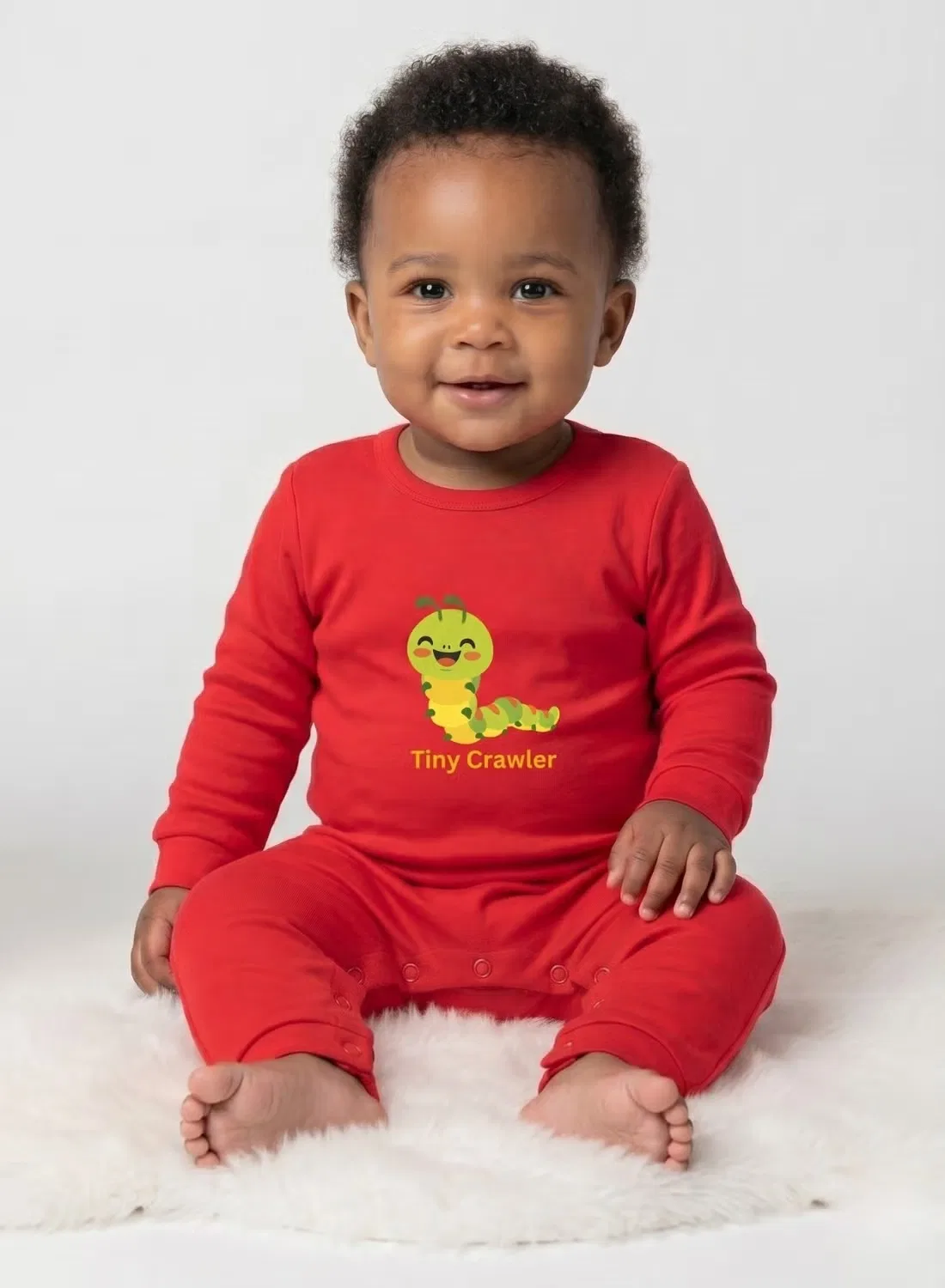 Боди-комбинезон с принтом гусеницы Baby tiny crawler caterpillar Babyqlo, красный — фото 4