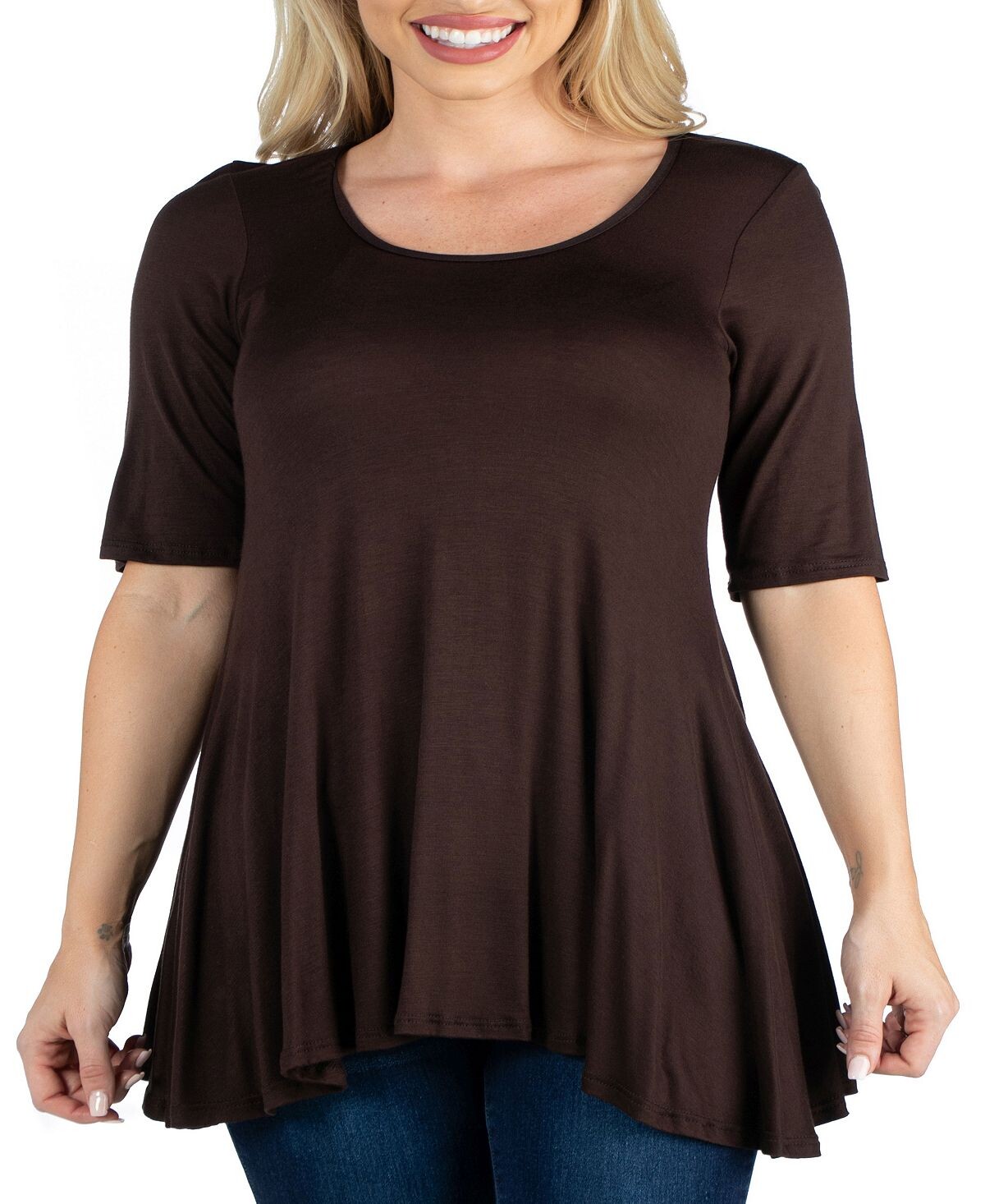 

Женский топ-туника с рукавами до локтя 24seven Comfort Apparel, коричневый