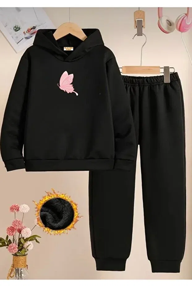Детский спортивный костюм для девочек с принтом Butterfly Topçu, Black