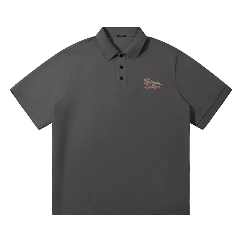 Детское поло с коротким рукавом MINISO, Premium Texture Dark Gray (English Rose Chest Logo)