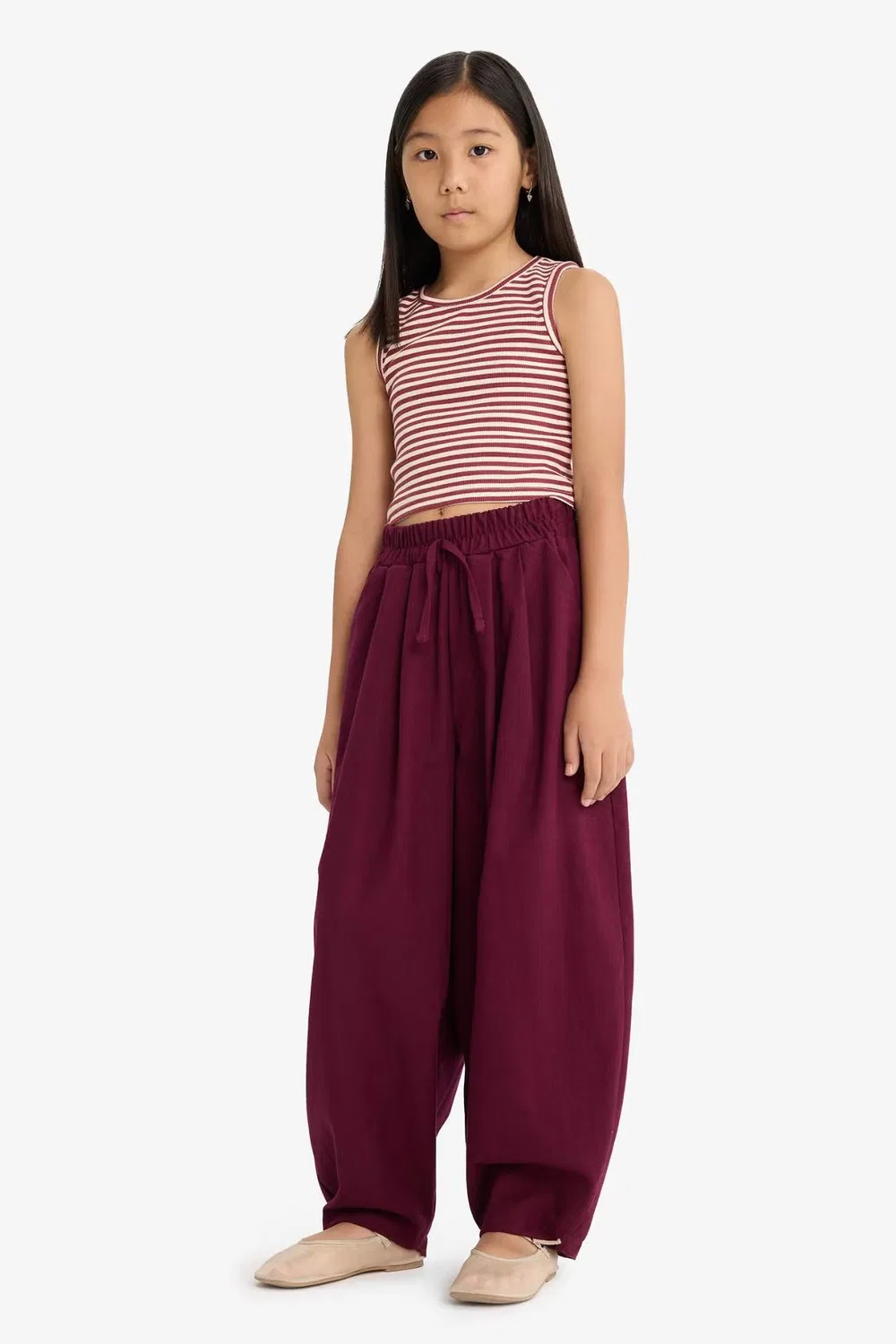 Брюки хлопковые с посадкой barrel Girl barrel fit cotton trousers Defacto, бордовый — фото 3