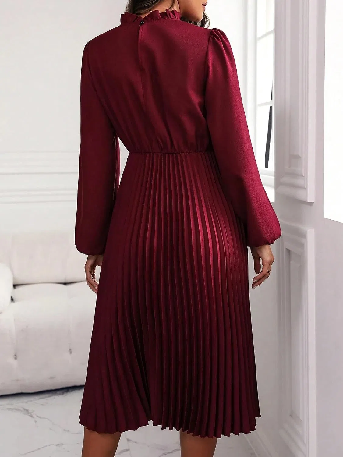 Женское A-силуэта миди-платье с фонариками Generic, Maroon — фото 3