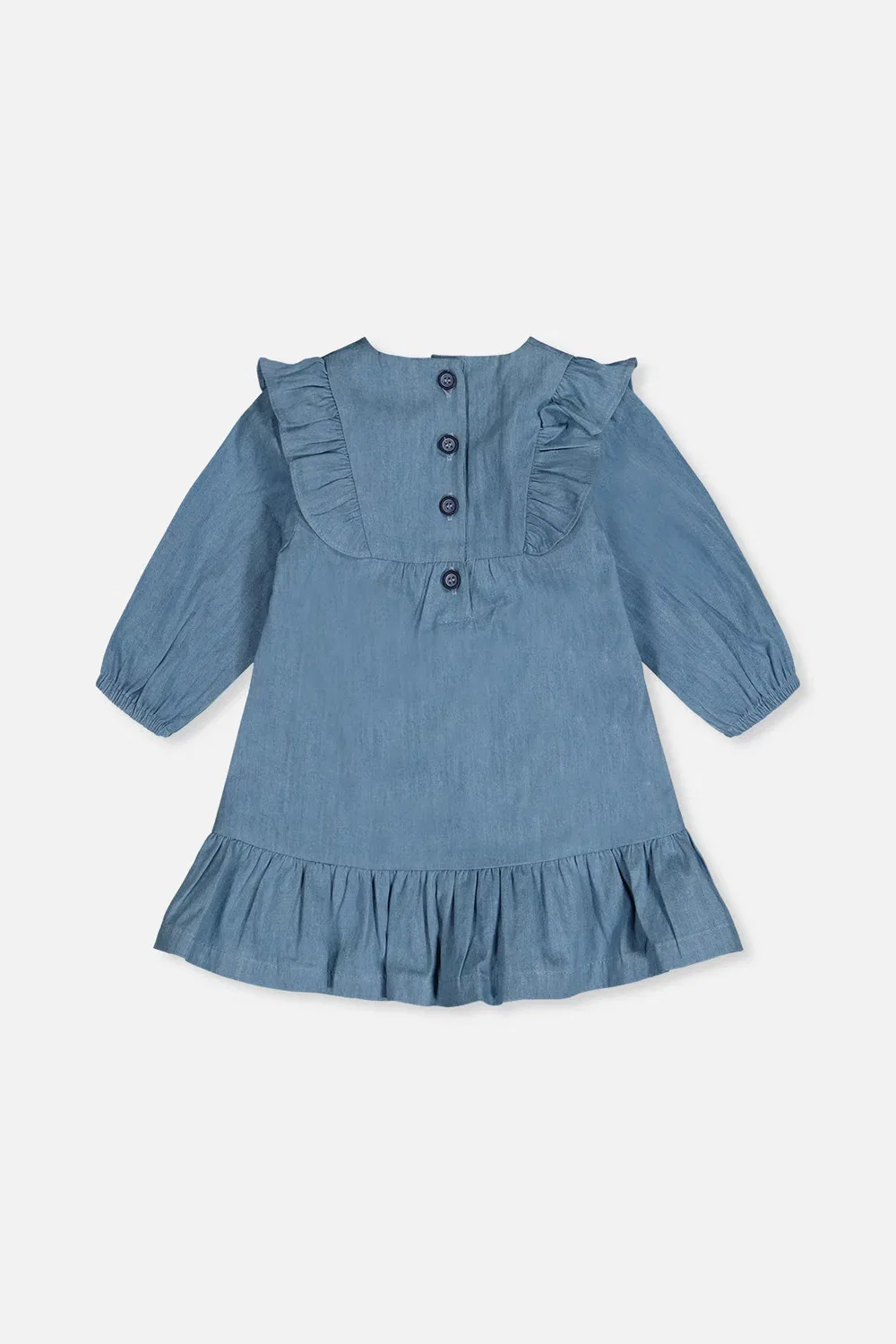 Детское платье для девочек с длинным рукавом с цветочной вышивкой Chambray Dress Deux par Deux, Light Blue Denim — фото 3