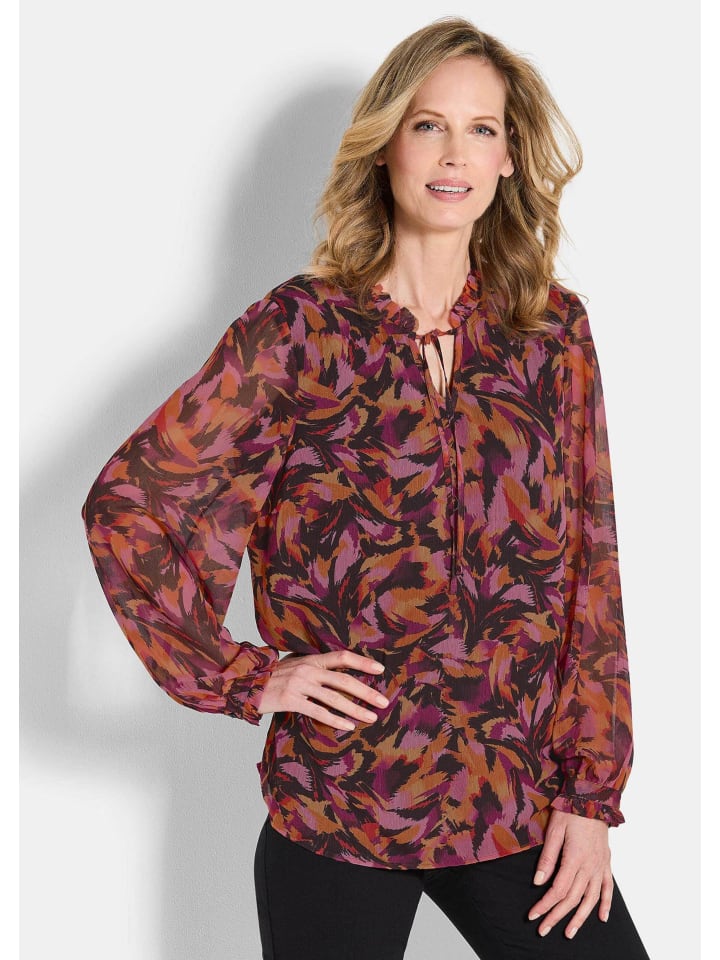 

Блузка из шифона с принтом и полупрозрачными рукавами красного цвета / с узором GOLDNER