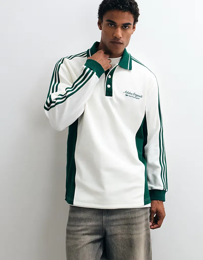 Поло с длинным рукавом Adidas Originals Sport Club, кремовый и зеленый