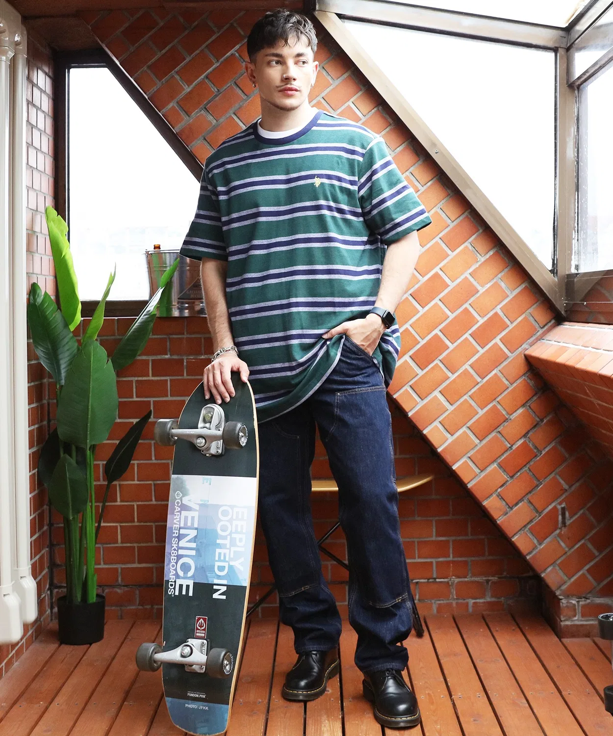 Мужская футболка с длинным рукавомYD BIRDEYE STRIPE JERSEY SS T-SHIRT U.S. POLO ASSN., Green — фото 4