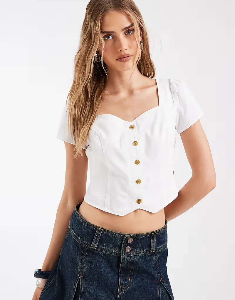 Джинсовая блузка Levi's с коротким рукавом и пуговицами, белый