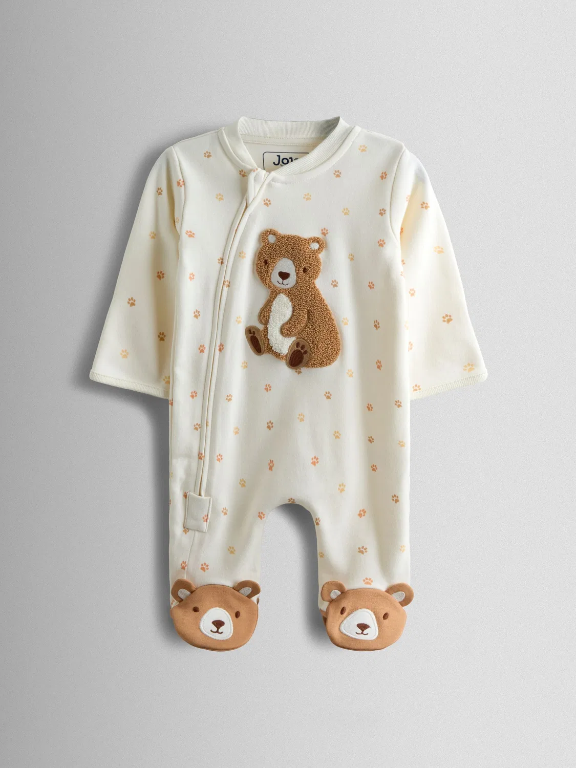 Слип на молнии с аппликацией медведя, Cream Bear Jojo Maman Bébé, кремовый